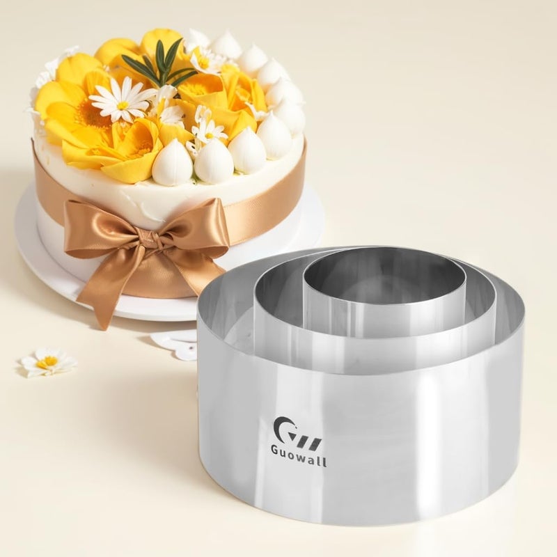 Guowall 4/6/8 inch Cake Ring Mold for Baking Seamless Mousse Mould Thickened Stainless Steel Round Pastry Biscuit Cutter - Height 4 in (10 cm) - Image 1